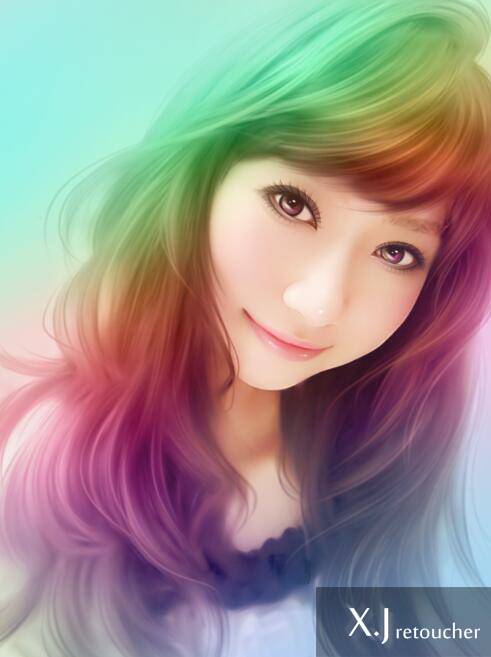 ps转手绘调出唯美彩色渐变效果的女生头像照片教程